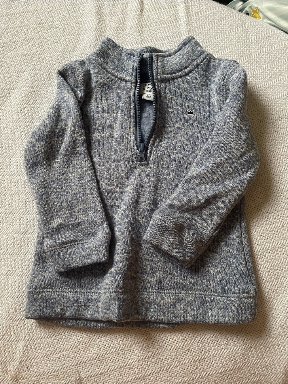 Toddler Blue Heathered Quarter-Zip Pullover Jacket Crown and Ivy